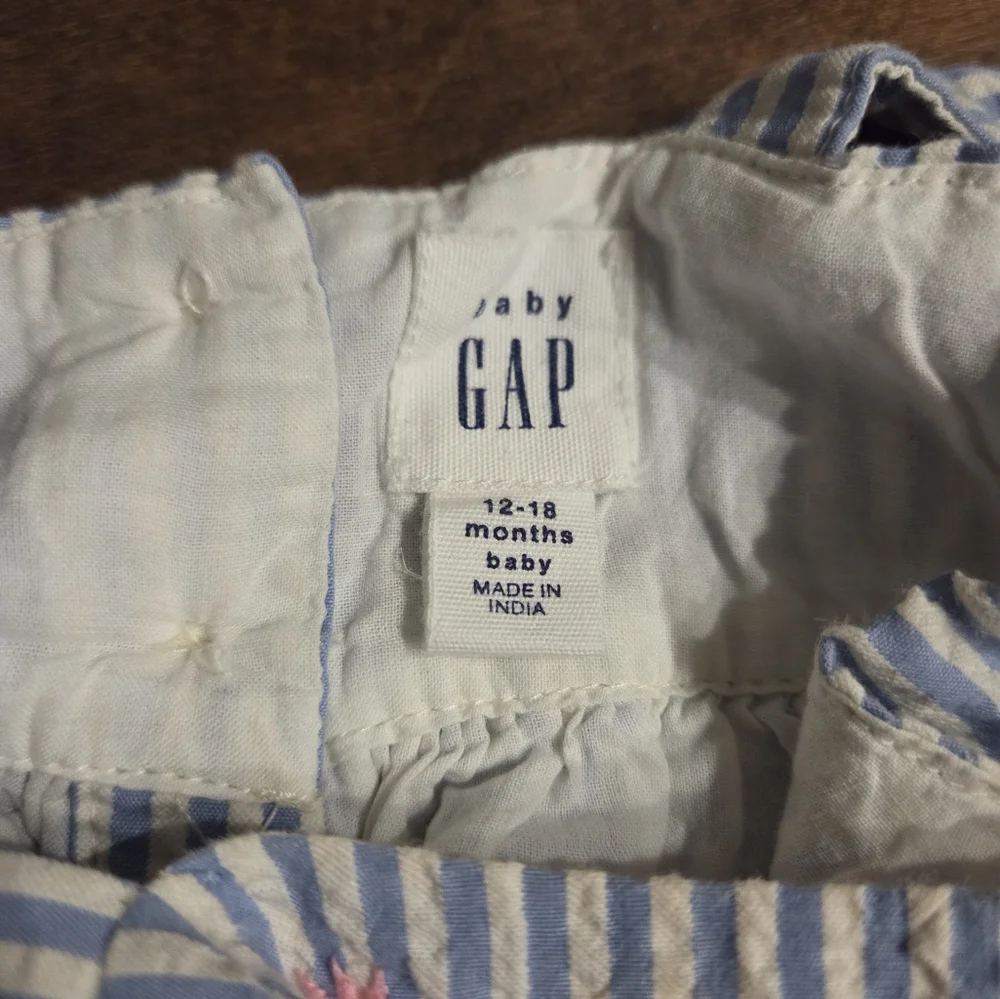 GAP Blue and White Striped Dress with Pink Accents